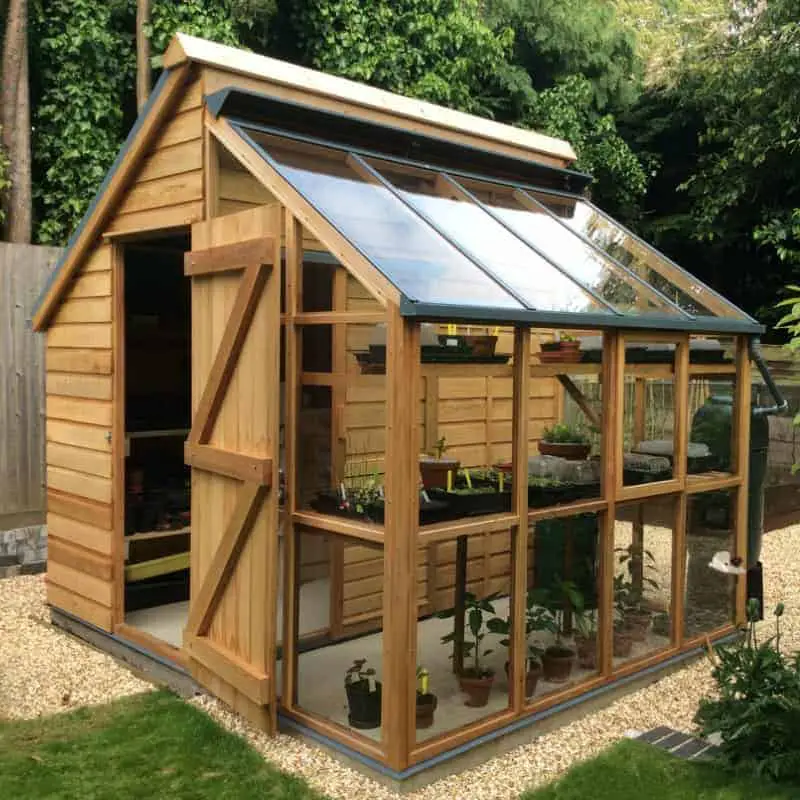 Garden design ideas: greenhouse + shed combo