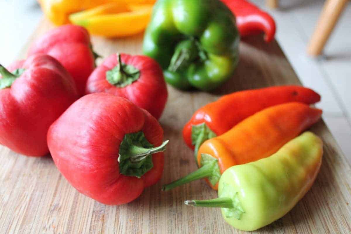 Varieties of Pepper: Sweet peppers, bell, peppers or hot peppers.