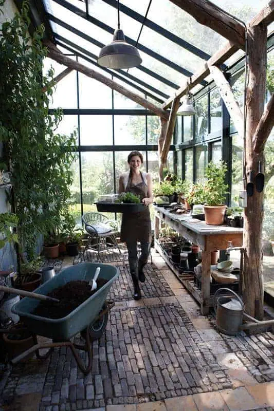 lean to greenhouse with stone floor