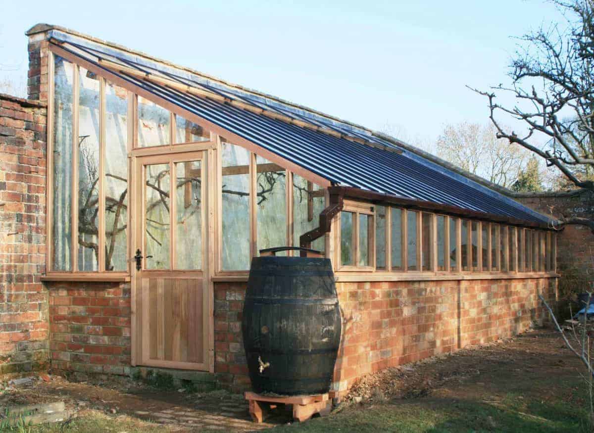 water collection off of a lean to greenhouse