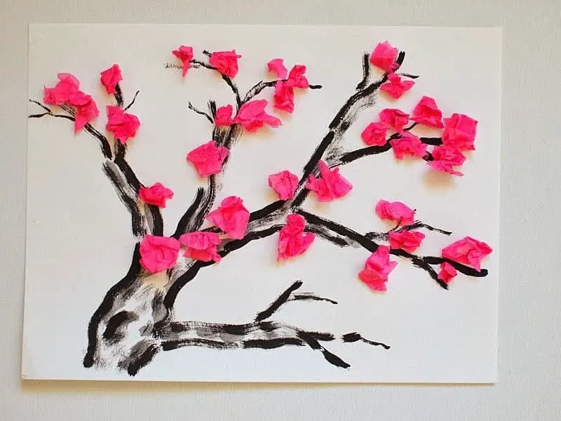 Cherry Blossom Tissue Paper Flower Craft