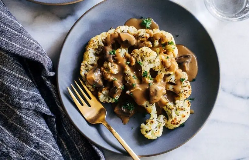 Yummy Cauliflower Steaks With Mushroom Gravy