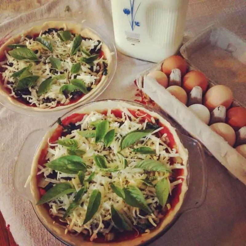 Fresh garden herbs and backyard eggs