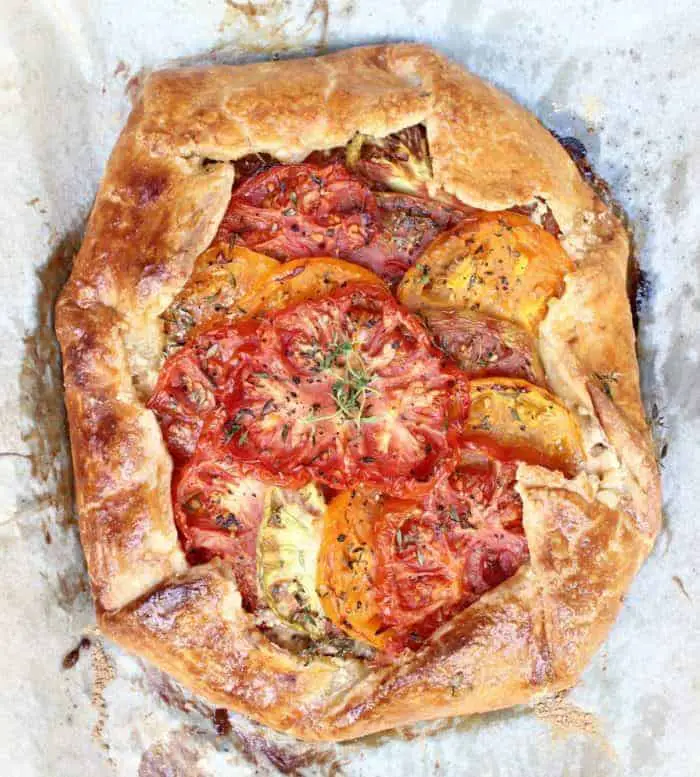 Heirloom Tomato Galette w/ Honeyed Goat Cheese, Caramelized Shallots, & Fresh Thyme