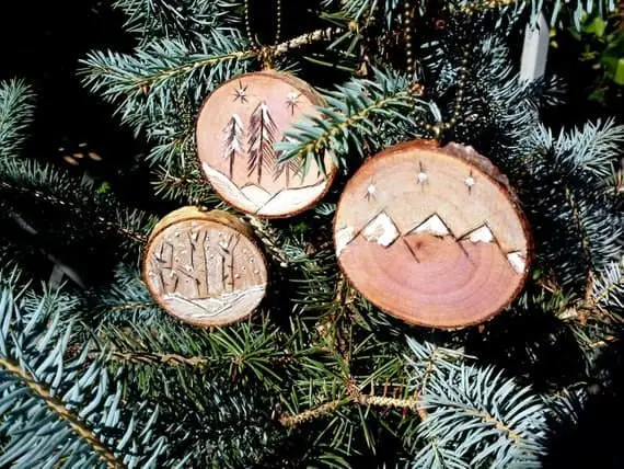 Engraved forest and mountain decorations