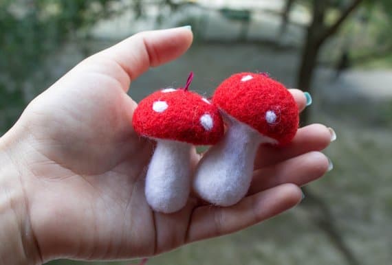 Felted mushrooms make great woodland Christmas tree ornaments